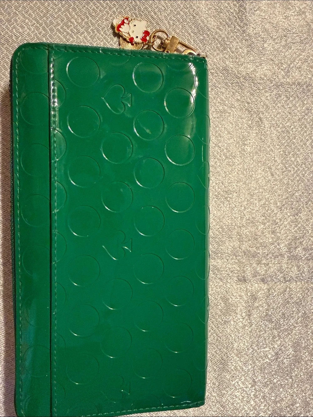 kate spade Green Patent Dot Zip Phone Wallet with Gold Plate